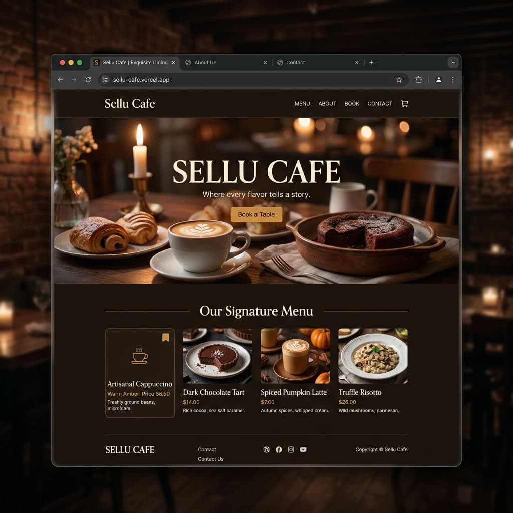 Sellu Cafe restaurant website developed by Hexaliq